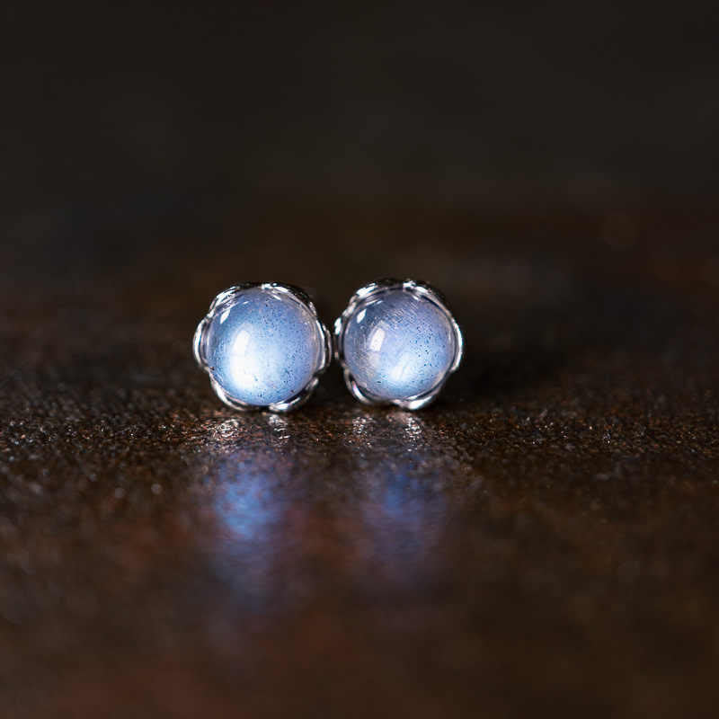 Buddha Stones Boucles d'oreilles positives en argent sterling 925 avec pierre de lune