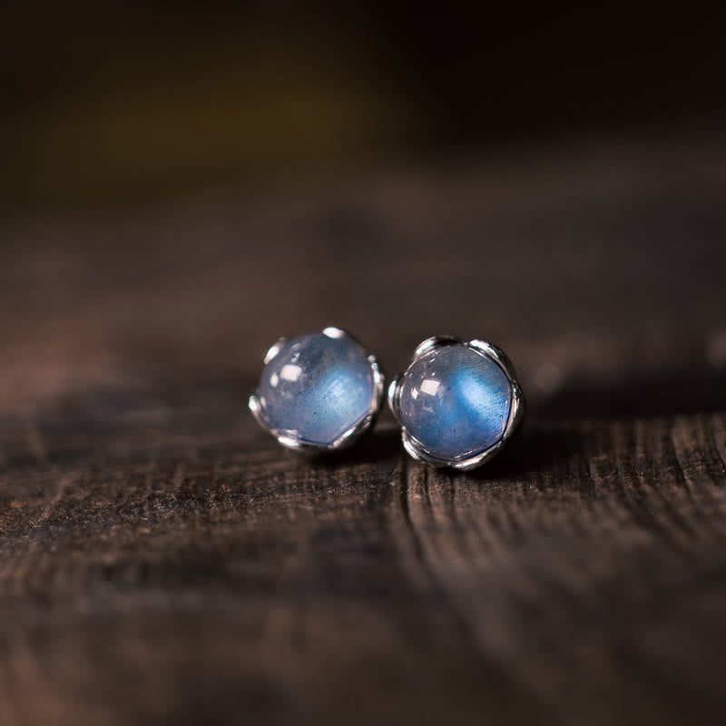 Buddha Stones Boucles d'oreilles positives en argent sterling 925 avec pierre de lune