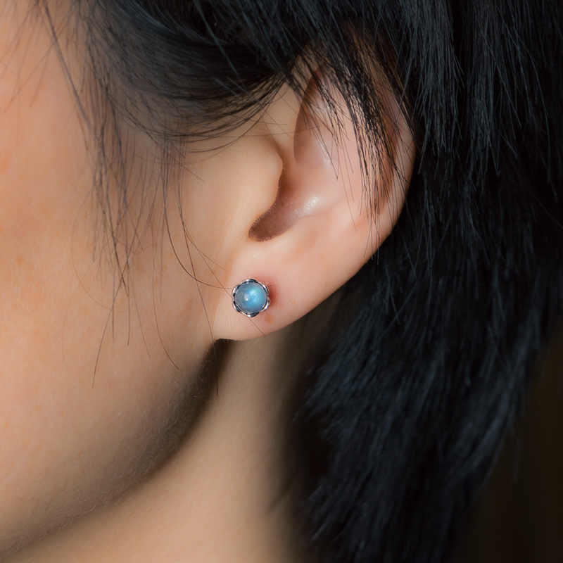 Buddha Stones Boucles d'oreilles positives en argent sterling 925 avec pierre de lune