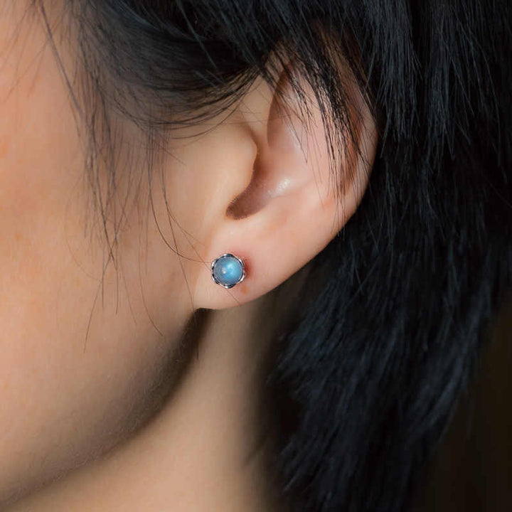 Buddha Stones Boucles d'oreilles positives en argent sterling 925 avec pierre de lune