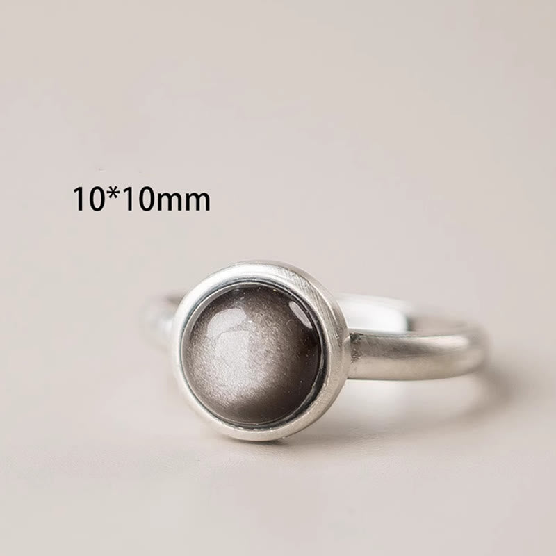 Bague de protection réglable en argent sterling 925 et obsidienne brillante naturelle avec Buddha Stones