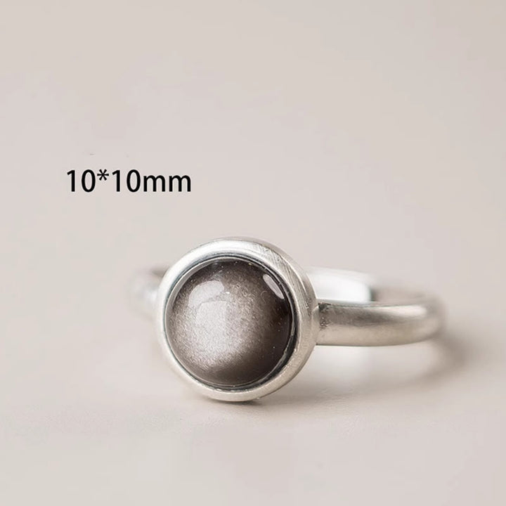 Bague de protection réglable en argent sterling 925 et obsidienne brillante naturelle avec Buddha Stones
