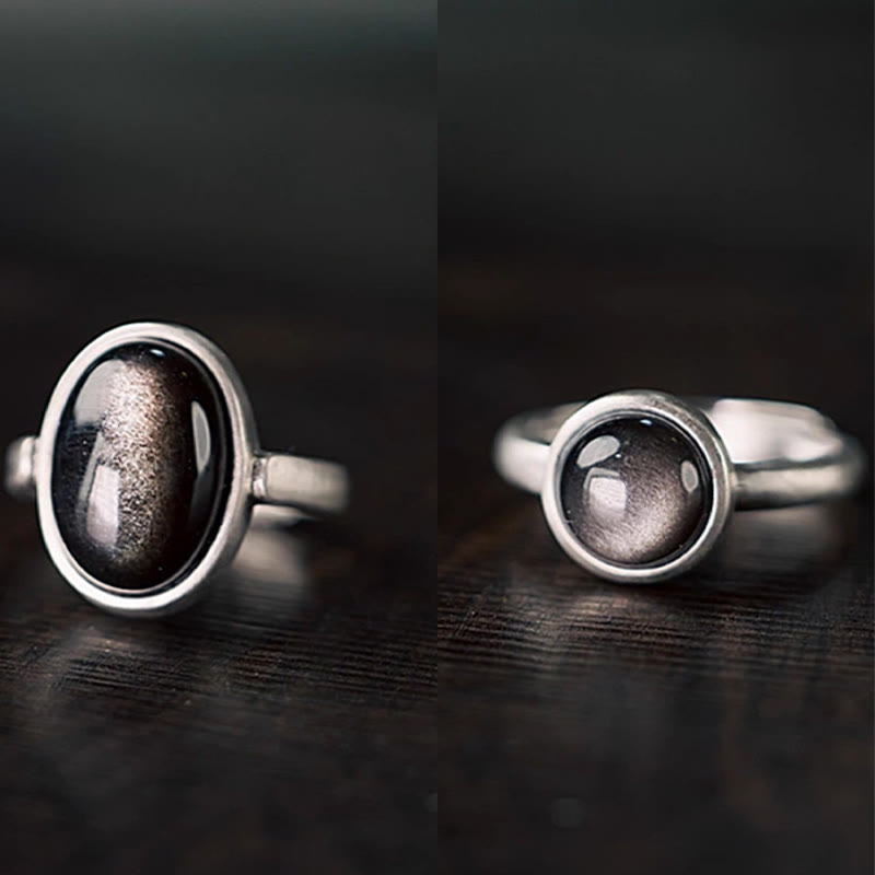 Bague de protection réglable en argent sterling 925 et obsidienne brillante naturelle avec Buddha Stones - image 13