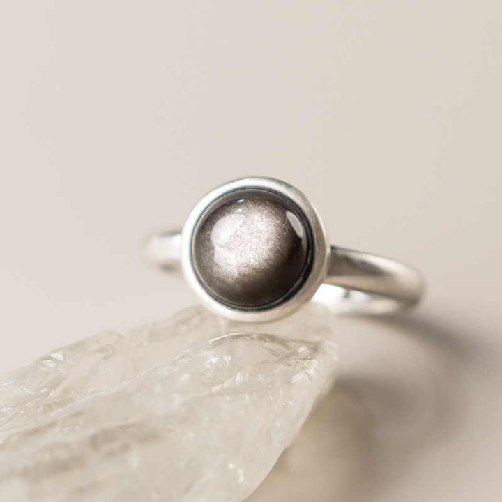 Bague de protection réglable en argent sterling 925 et obsidienne brillante naturelle avec Buddha Stones