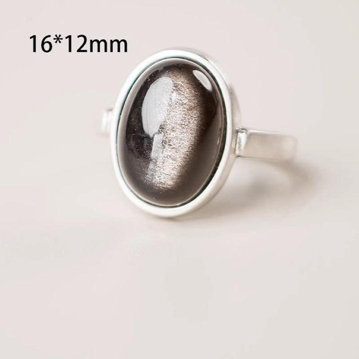Bague de protection réglable en argent sterling 925 et obsidienne brillante naturelle avec Buddha Stones