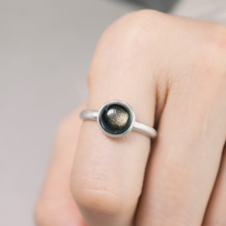 Bague de richesse réglable en argent sterling 925 et obsidienne dorée naturelle avec Buddha Stones