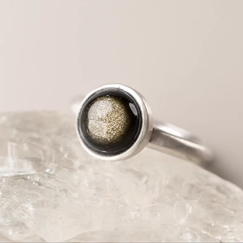 Bague de richesse réglable en argent sterling 925 et obsidienne dorée naturelle avec Buddha Stones