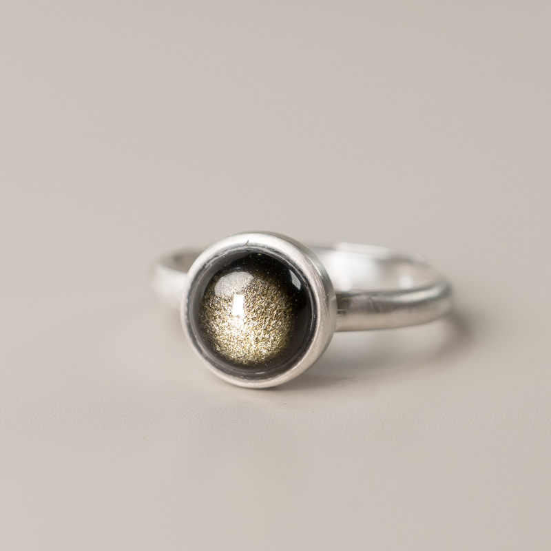 Bague de richesse réglable en argent sterling 925 et obsidienne dorée naturelle avec Buddha Stones