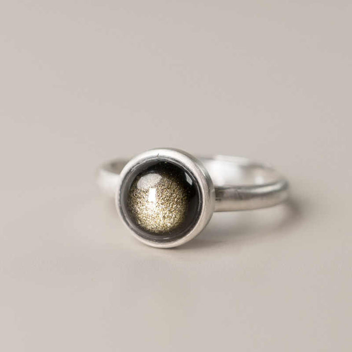 Bague de richesse réglable en argent sterling 925 et obsidienne dorée naturelle avec Buddha Stones