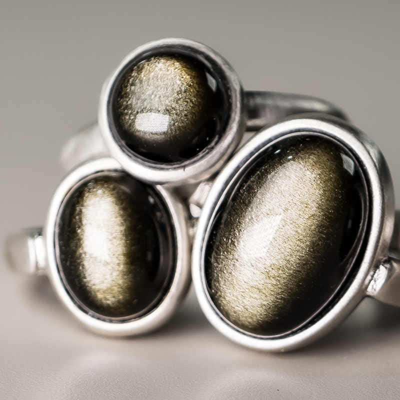 Bague de richesse réglable en argent sterling 925 et obsidienne dorée naturelle avec Buddha Stones