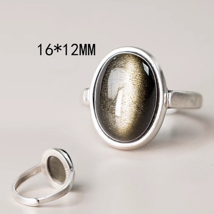 Bague de richesse réglable en argent sterling 925 et obsidienne dorée naturelle avec Buddha Stones