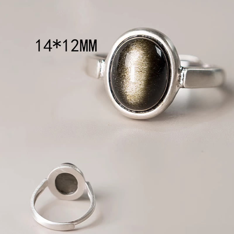 Bague de richesse réglable en argent sterling 925 et obsidienne dorée naturelle avec Buddha Stones