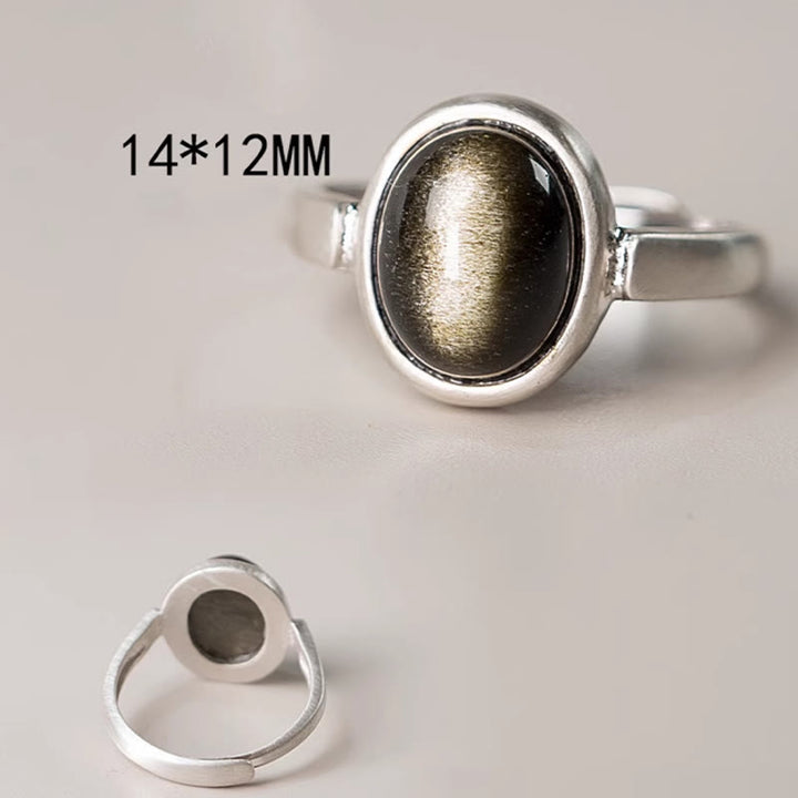 Bague de richesse réglable en argent sterling 925 et obsidienne dorée naturelle avec Buddha Stones