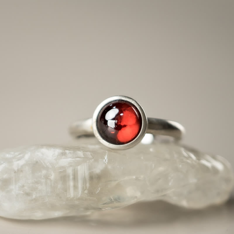 Bague de protection réglable en argent sterling 925 et grenat naturel Buddha Stones