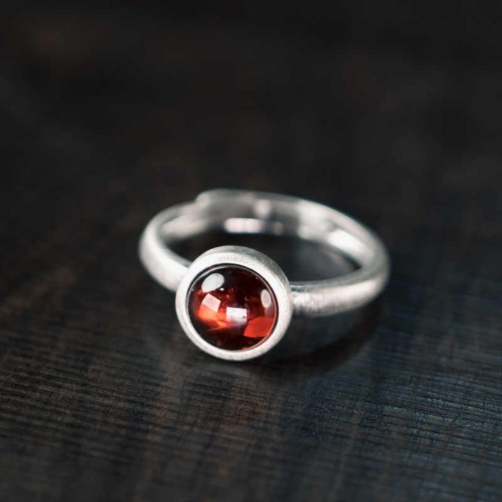 Bague de protection réglable en argent sterling 925 et grenat naturel Buddha Stones