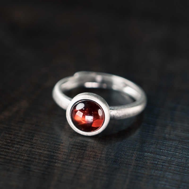 Bague de protection réglable en argent sterling 925 et grenat naturel Buddha Stones - Grenat (réglable) - image 0