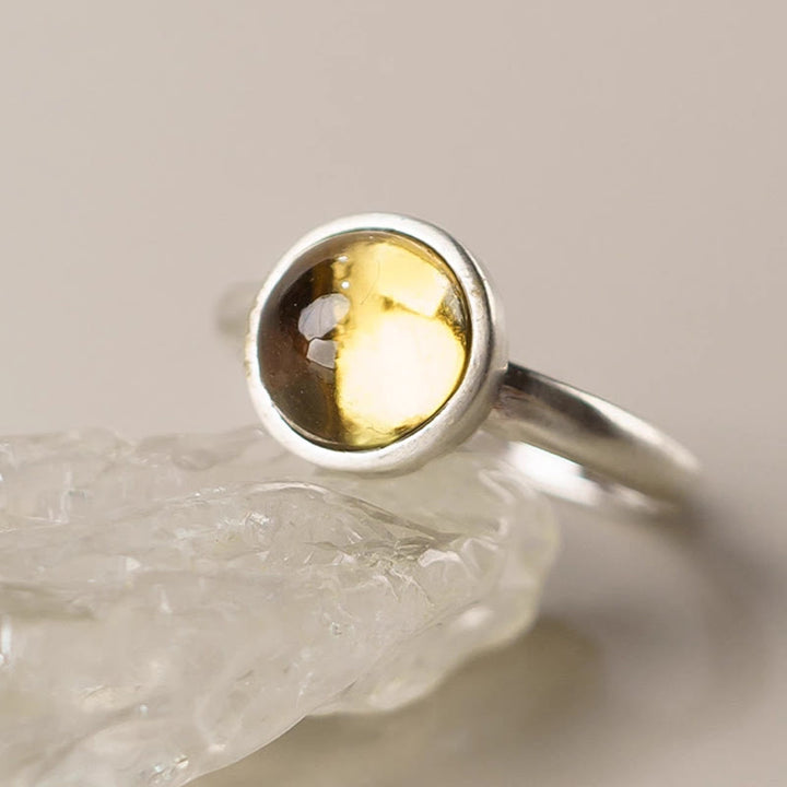 Bague de protection réglable en argent sterling 925 et citrine naturelle avec Buddha Stones