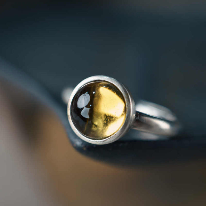 Bague de protection réglable en argent sterling 925 et citrine naturelle avec Buddha Stones