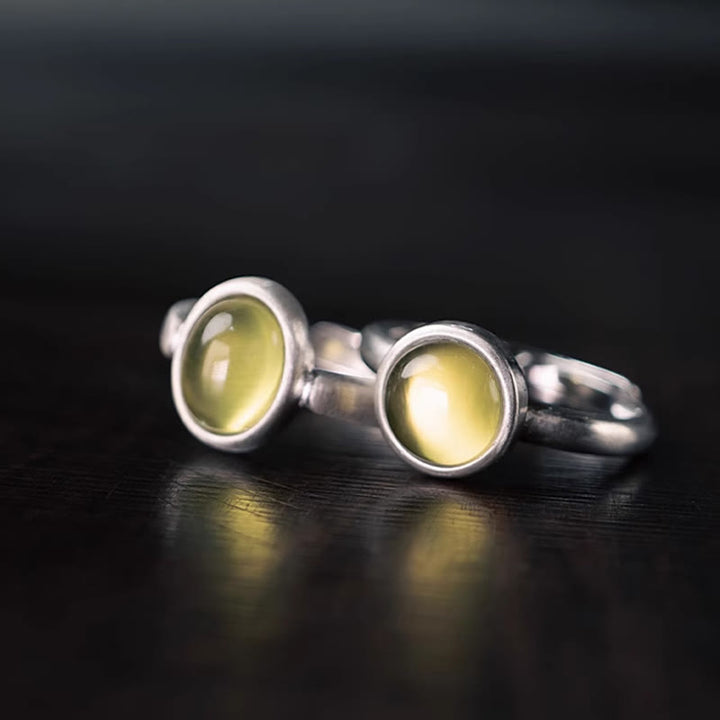 Bague ajustable en argent sterling 925 et citrine préhnite naturelle avec Buddha Stones