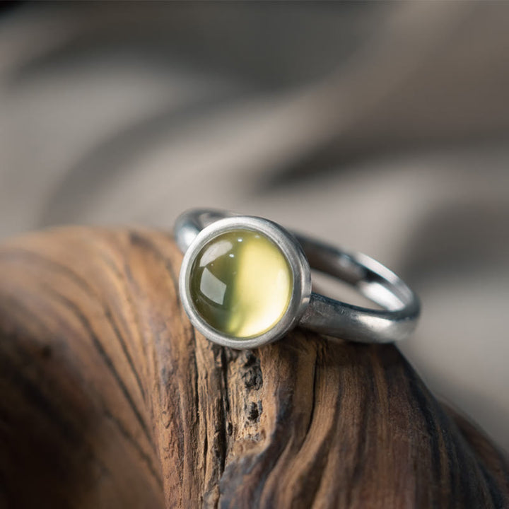 Bague ajustable en argent sterling 925 et citrine préhnite naturelle avec Buddha Stones