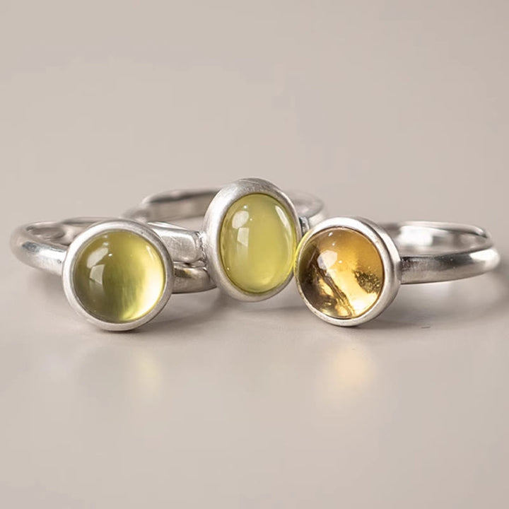 Bague ajustable en argent sterling 925 et citrine préhnite naturelle avec Buddha Stones