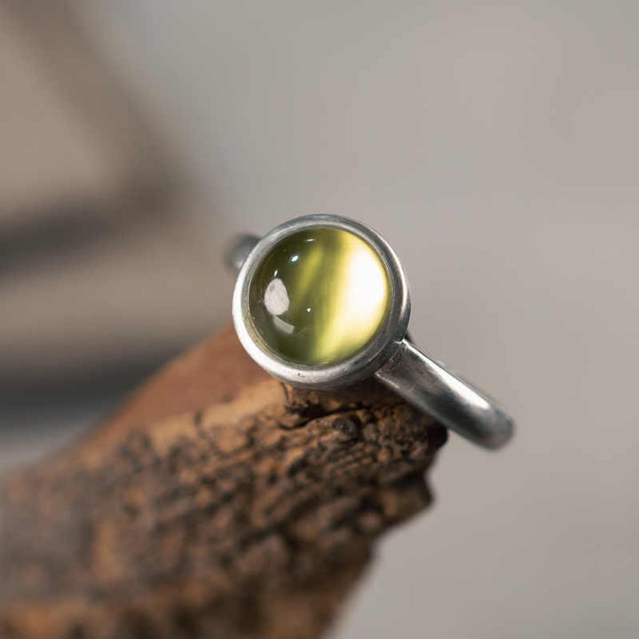 Bague ajustable en argent sterling 925 et citrine préhnite naturelle avec Buddha Stones