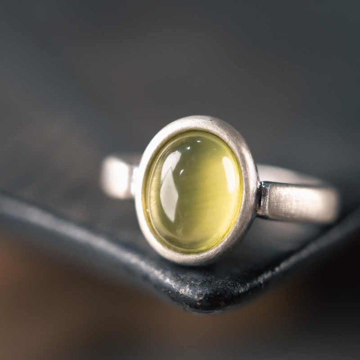 Bague ajustable en argent sterling 925 et citrine préhnite naturelle avec Buddha Stones