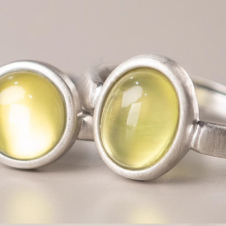 Bague ajustable en argent sterling 925 et citrine préhnite naturelle avec Buddha Stones