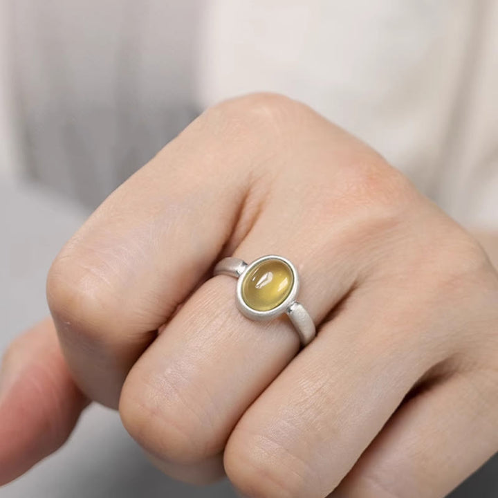 Bague ajustable en argent sterling 925 et citrine préhnite naturelle avec Buddha Stones
