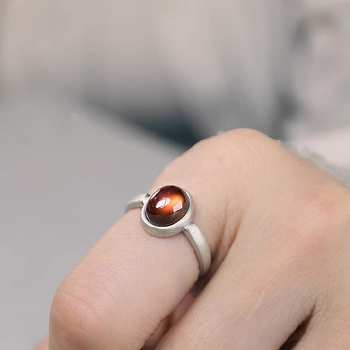 Bague réglable en argent sterling 925 avec grenat naturel et Buddha Stones