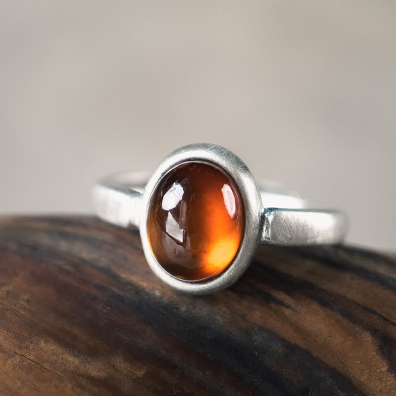 Bague réglable en argent sterling 925 avec grenat naturel et Buddha Stones