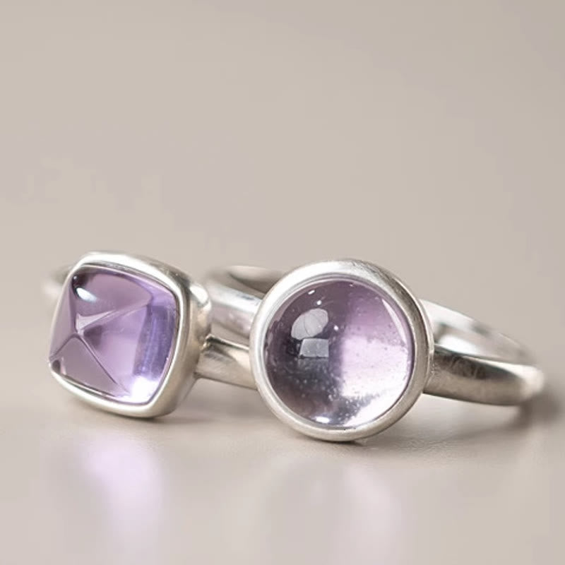 Bague d'équilibre réglable en argent sterling 925 et améthyste naturelle de Buddha Stones