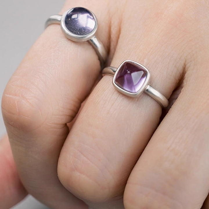 Bague d'équilibre réglable en argent sterling 925 et améthyste naturelle de Buddha Stones