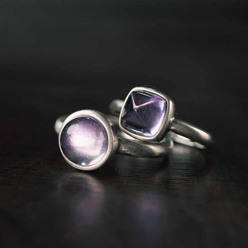 Bague d'équilibre réglable en argent sterling 925 et améthyste naturelle de Buddha Stones
