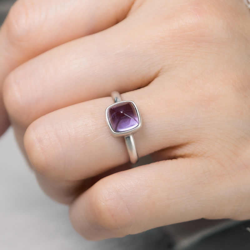 Bague d'équilibre réglable en argent sterling 925 et améthyste naturelle de Buddha Stones