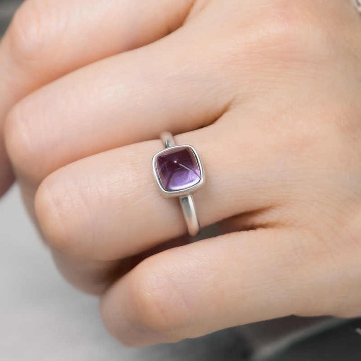 Bague d'équilibre réglable en argent sterling 925 et améthyste naturelle de Buddha Stones