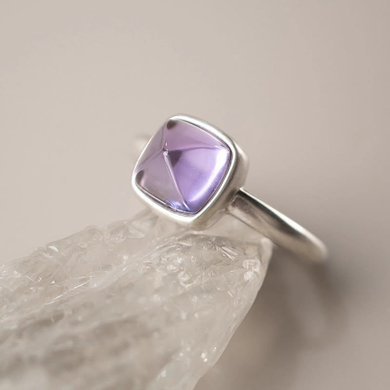 Bague d'équilibre réglable en argent sterling 925 et améthyste naturelle de Buddha Stones
