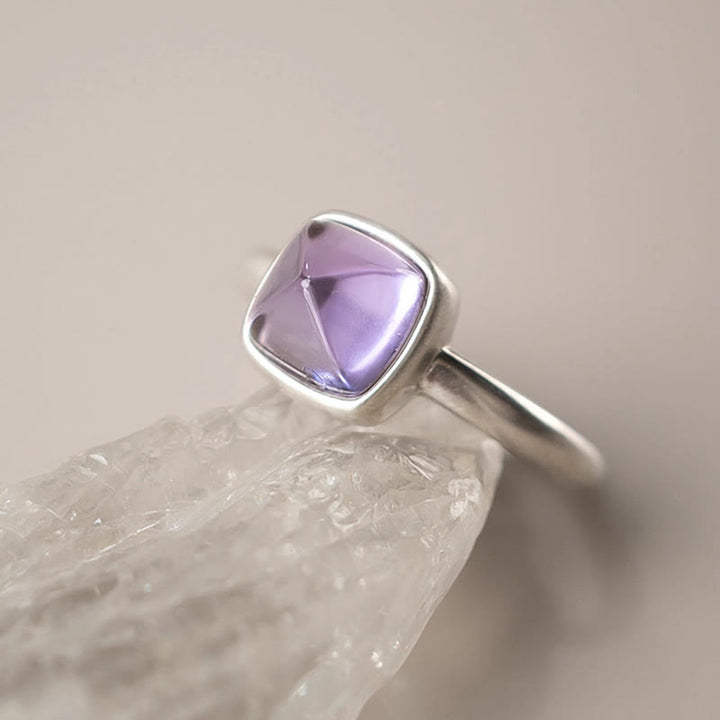 Bague d'équilibre réglable en argent sterling 925 et améthyste naturelle de Buddha Stones