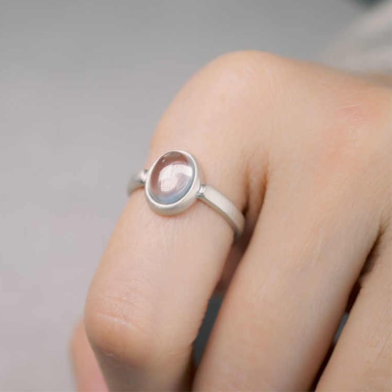 Bague ajustable en argent sterling 925 et cristal rose avec Buddha Stones