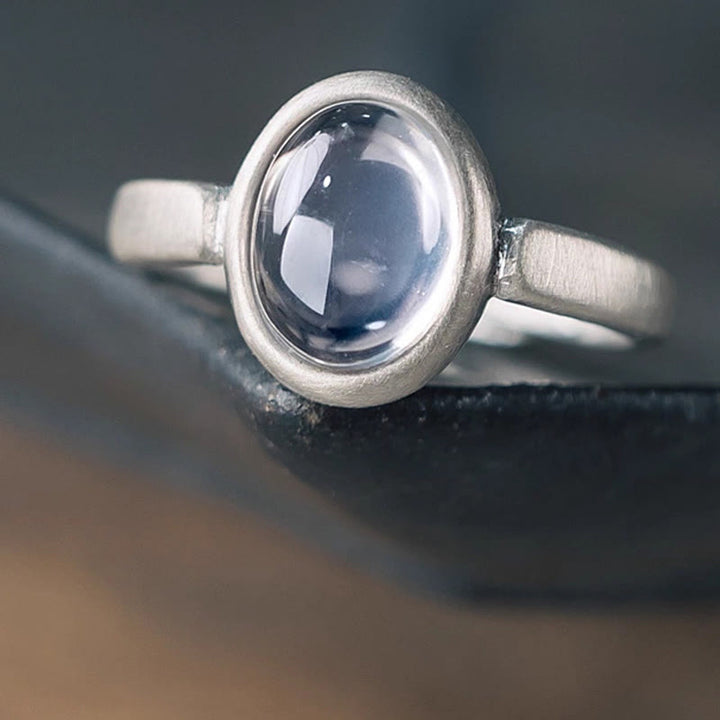 Bague ajustable en argent sterling 925 et cristal rose avec Buddha Stones