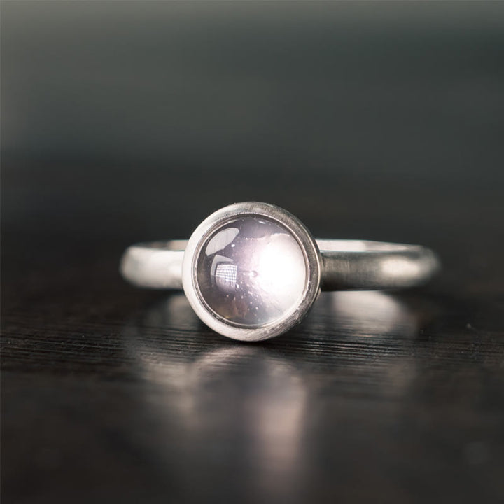 Bague ajustable en argent sterling 925 et cristal rose avec Buddha Stones