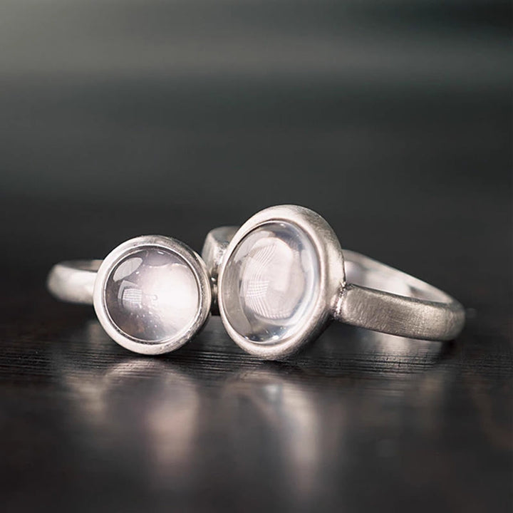 Bague ajustable en argent sterling 925 et cristal rose avec Buddha Stones