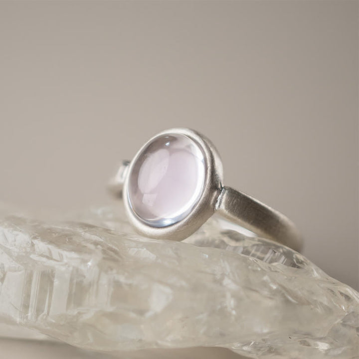 Bague ajustable en argent sterling 925 et cristal rose avec Buddha Stones