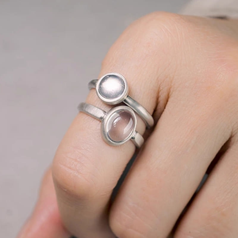 Bague ajustable en argent sterling 925 et cristal rose avec Buddha Stones