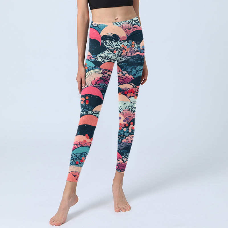 Leggings de sport imprimés de Buddha Stones et de vagues colorées pour femmes, pantalons de yoga - image 5