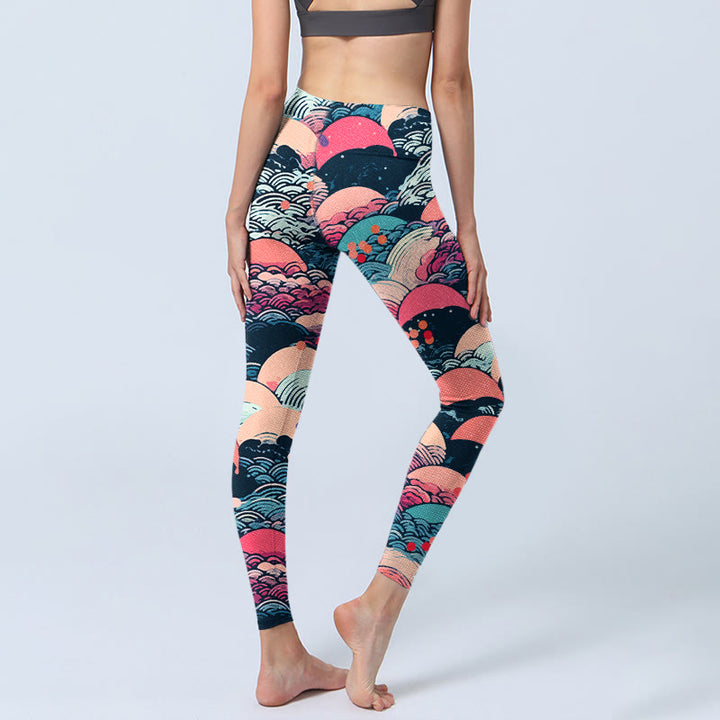 Leggings de sport imprimés de Buddha Stones et de vagues colorées pour femmes, pantalons de yoga - image 4