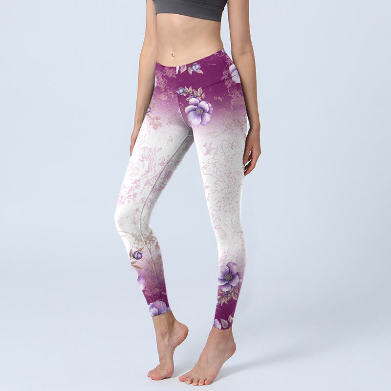 Leggings de sport à imprimé floral violet Buddha Stones pour femmes, pantalon de yoga - Neige - US18，UK/AU22，EU50 (4XL) - image 1