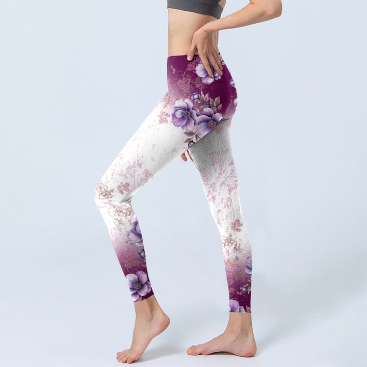 Leggings de sport à imprimé floral violet Buddha Stones pour femmes, pantalon de yoga - image 3