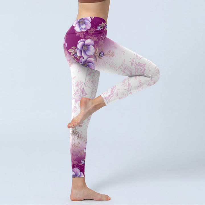 Leggings de sport à imprimé floral violet Buddha Stones pour femmes, pantalon de yoga - image 4