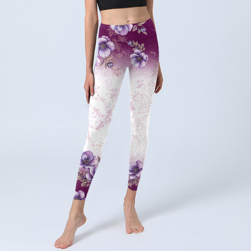 Leggings de sport à imprimé floral violet Buddha Stones pour femmes, pantalon de yoga - image 5